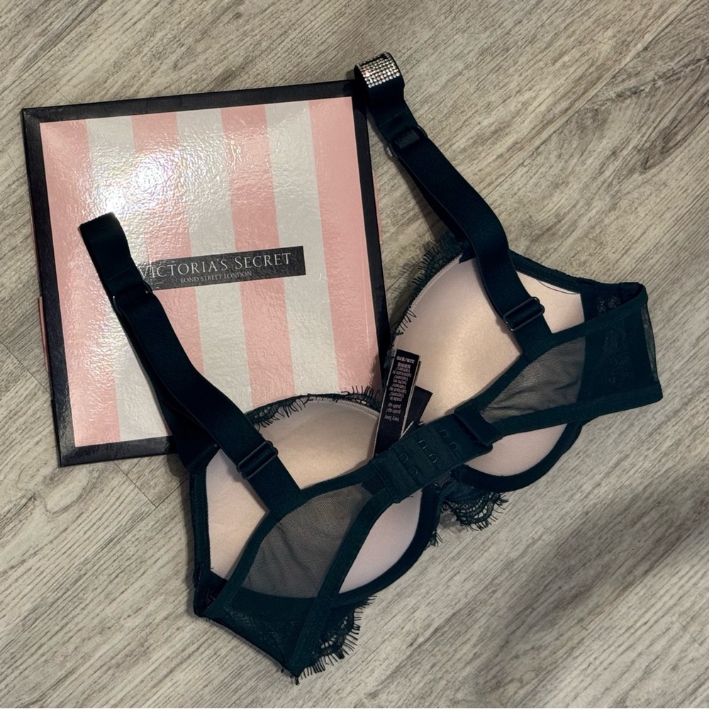 VICTORIAS SECRET Very Sexy Green Christmas Shine Rhinestone Strap Pushup Bra 32B - Picture 3 of 5